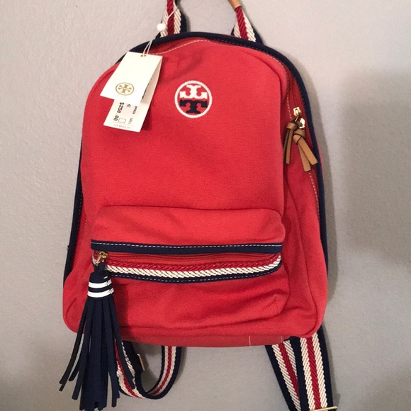 Tory Burch Handbags - RESERVED! TB Cherry Red T Embroidered Backpack